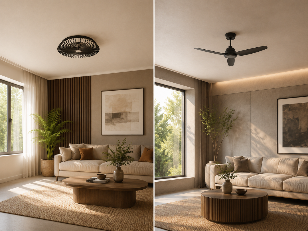 Ventiladores de techo con luz en un salón