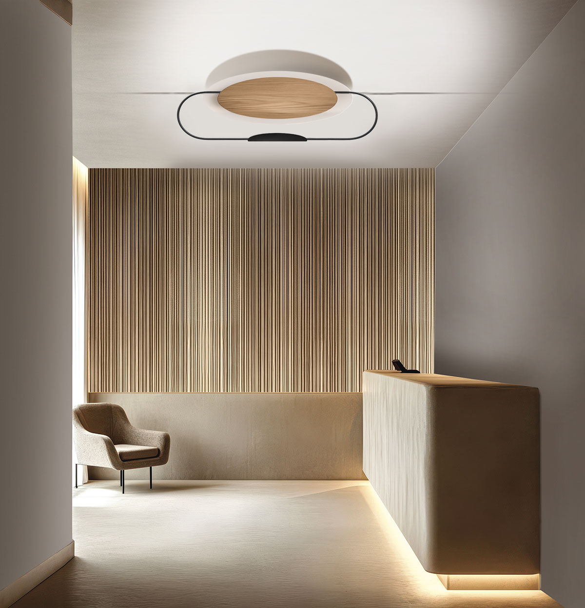 Icone, Wand-/Deckenleuchte Eterea, 90cm Weiss-Nussbaum Schwarz, moderne Wandbeleuchtung