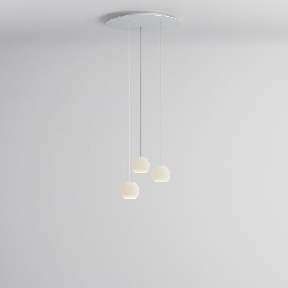 Komot, KOS Trio Small Baldachin rund, Weiss Edelstahl, moderne Pendelleuchte