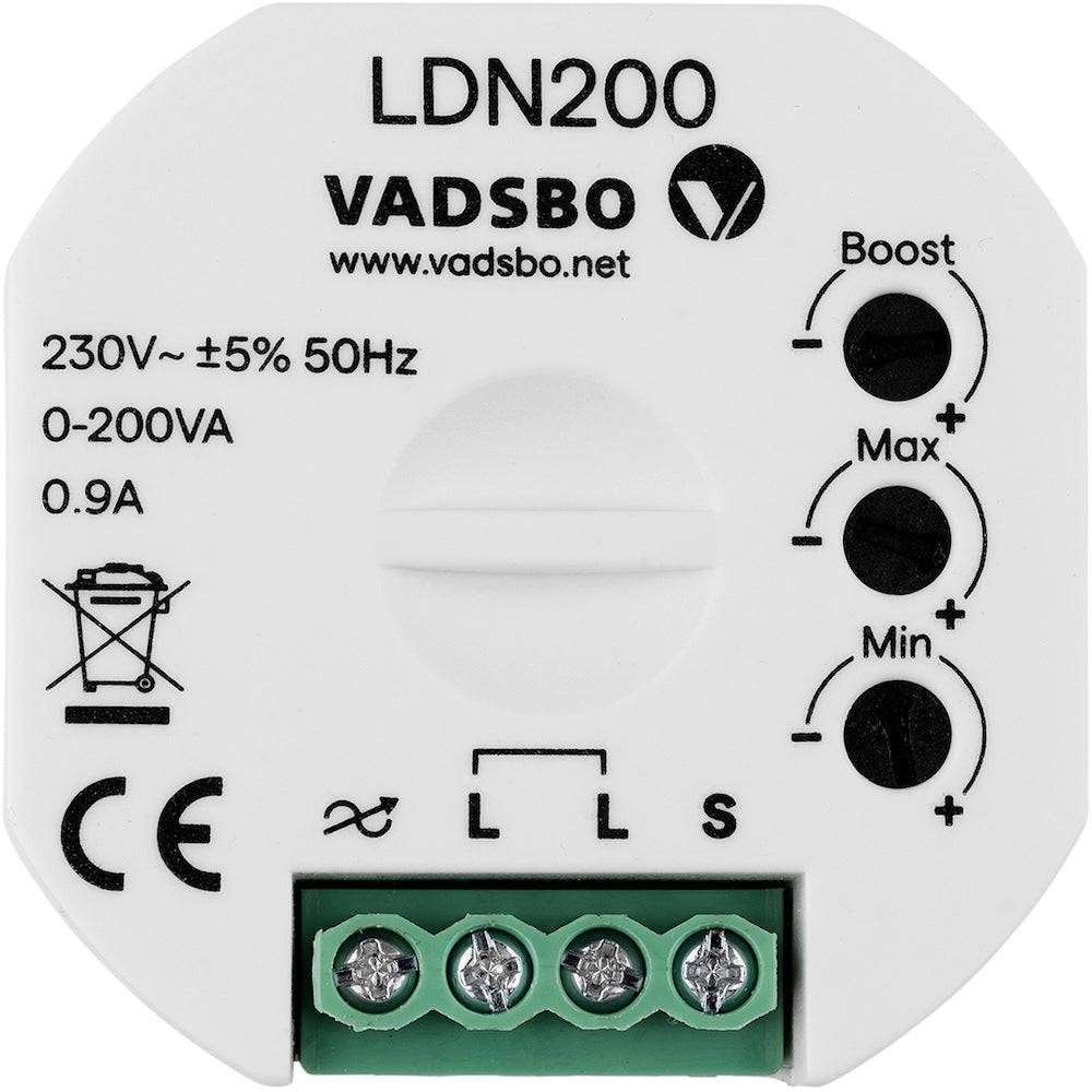 Vadsbo, LDN200 Tastdimmer 0-200 Watt ohne Nullleiter, Produktbild, moderne Lichtsteuerung