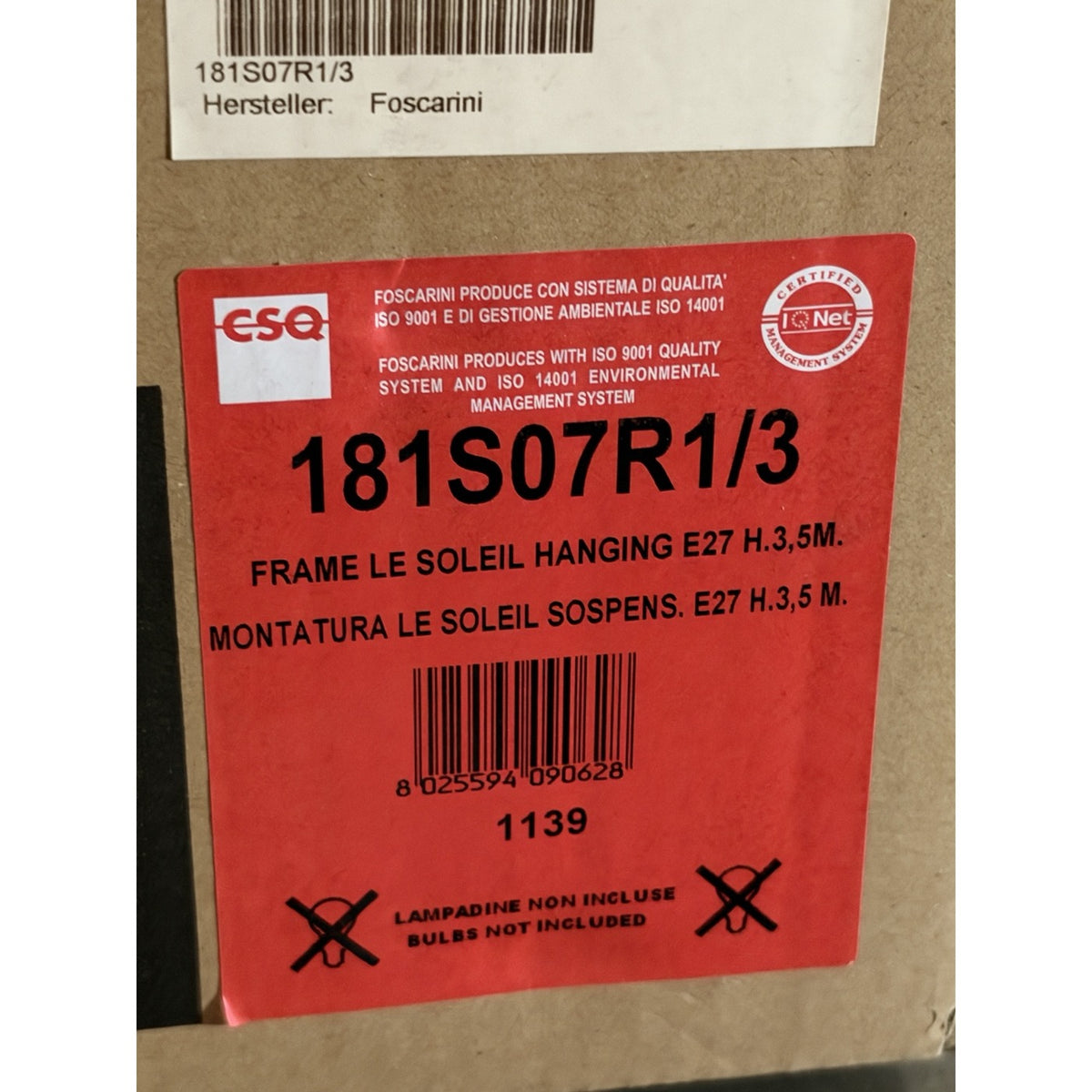 Originalkarton Foscarini Le Soleil Montur E27 181S07R1/3 – Bestandteil der kompletten Pendelleuchte