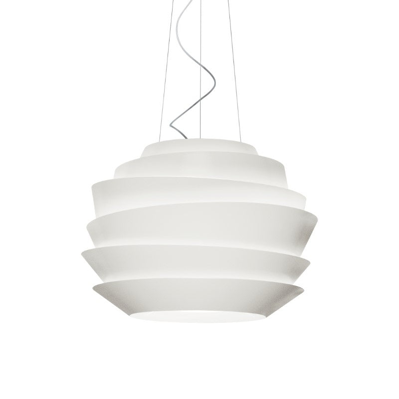 Foscarini Le Soleil Pendelleuchte Weiß mit asymmetrischen Schirmbändern – Produktansicht