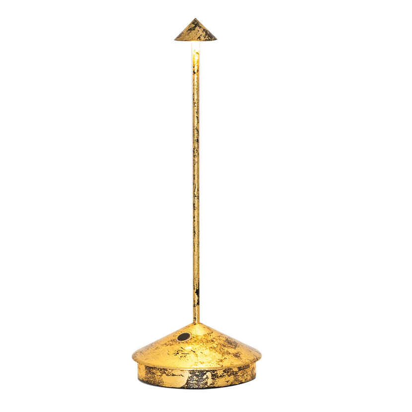 Zafferano, Pina Tischleuchte, Schwarz-Blattgold, dekorative Tischbeleuchtung