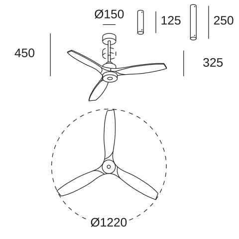 Maßzeichnung LEDS C4 Stem Evo ø1220mm Play