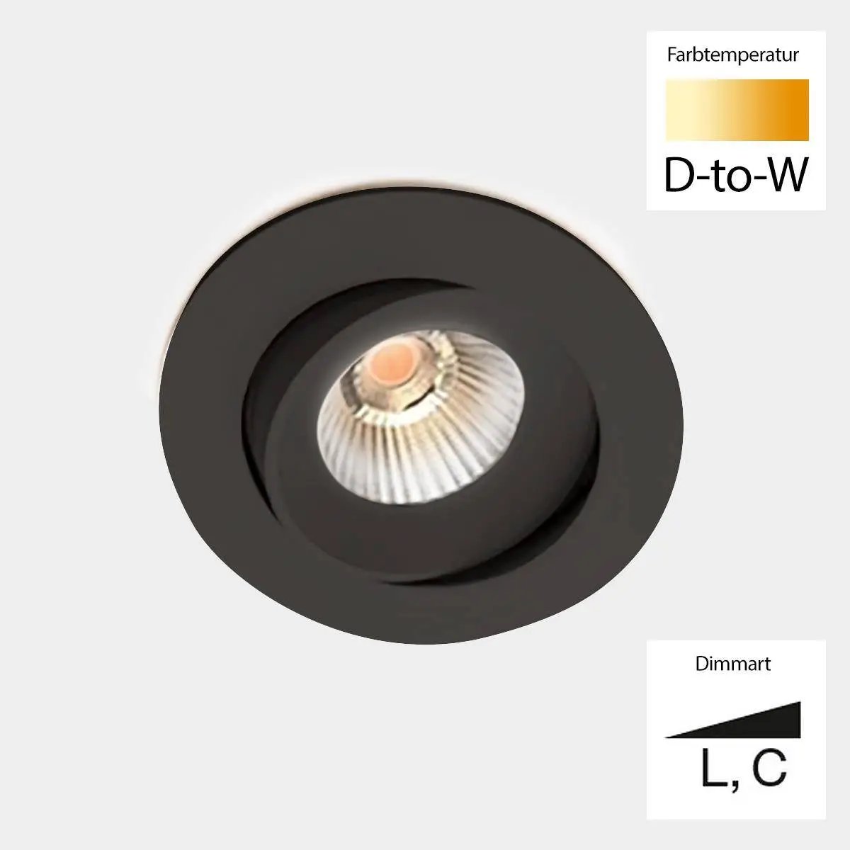 Sonluce, Deckeneinbauleuchte SEVEN MOVE, Schwarz Dim-to-warm Phase, hochwertige Lichtlösung